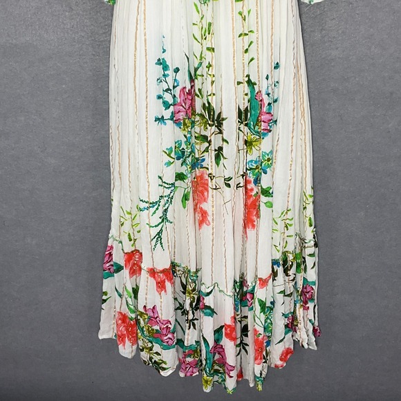 ME 2 Magic Maxi Dress Sz S Romantic Anthropologie White Gold‎ Floral Gypsy Boho - Picture 4 of 14